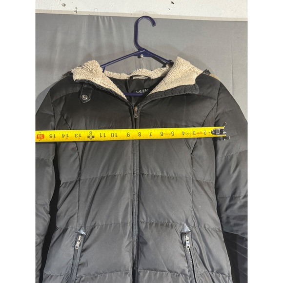 Lauren Ralph Lauren Black Puffer Coat  Hooded Goose Down Sherpa Lined Size S - Picture 8 of 9